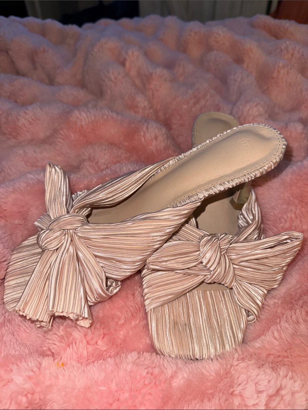 Pleated Knot Slide Mules in Blush Pink